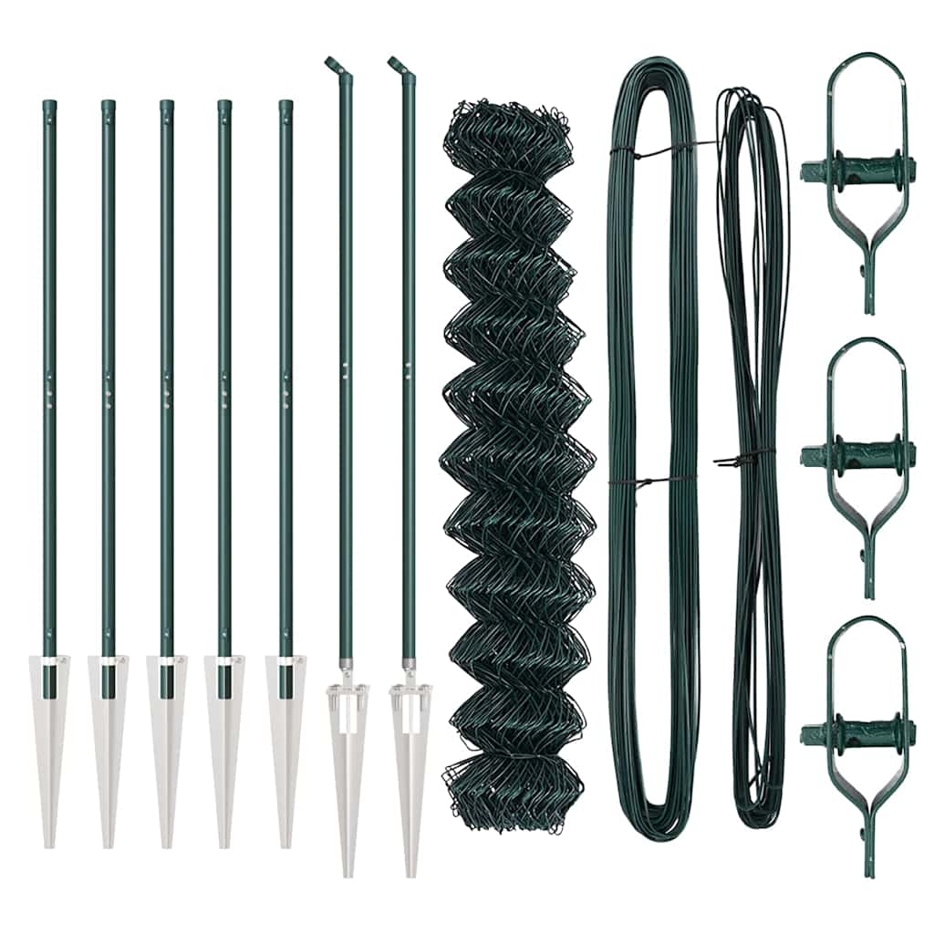 Kettengliedzaun mit Pfosten Grün 1 x 10 m Stahl